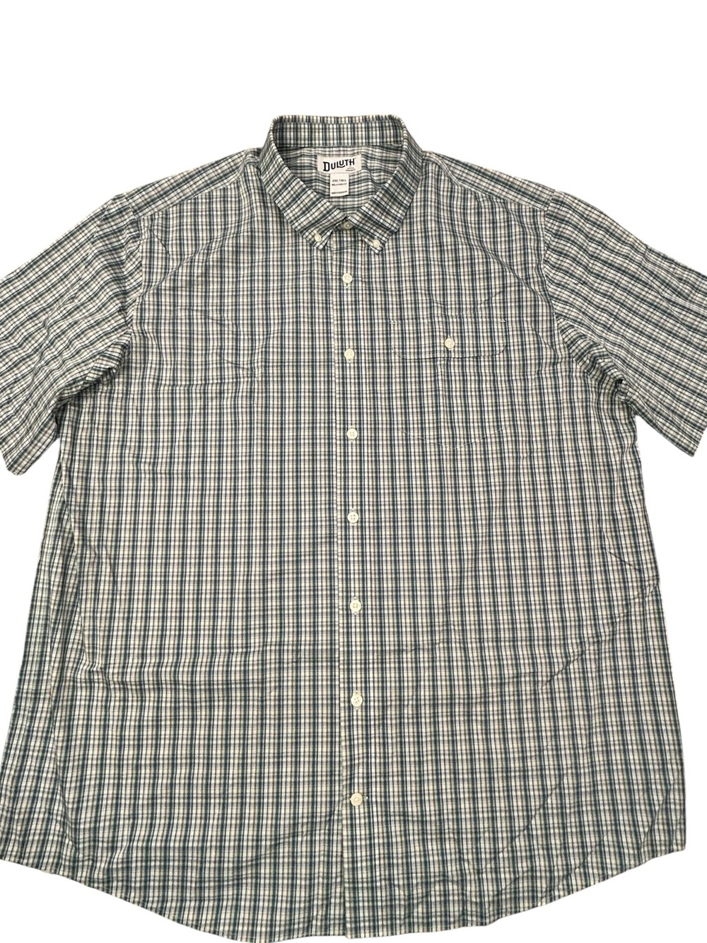 Duluth Trading Co Green White Plaid Men’s Short-Sleeve Button-Down Shirt 2XLT